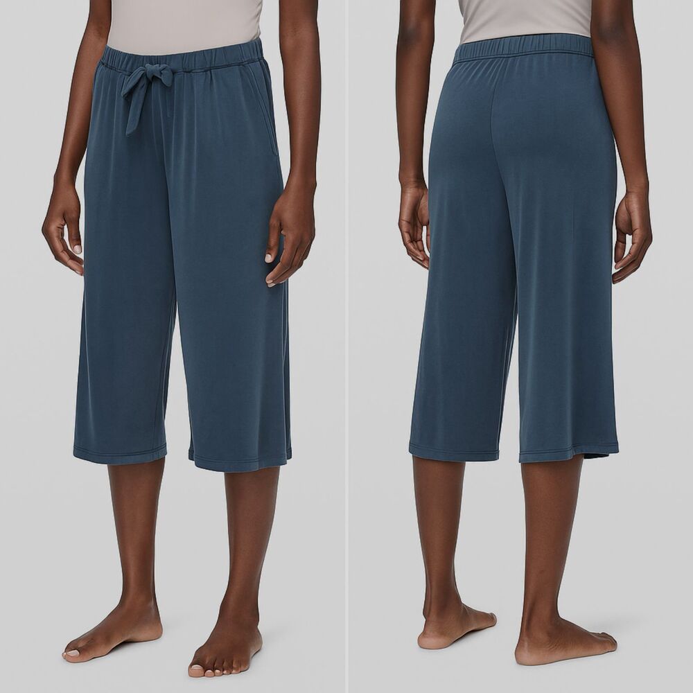 Lululemon Flow In Elegance Crop Blue Cupro Drape Wide Leg Lounge Pants Sz 4